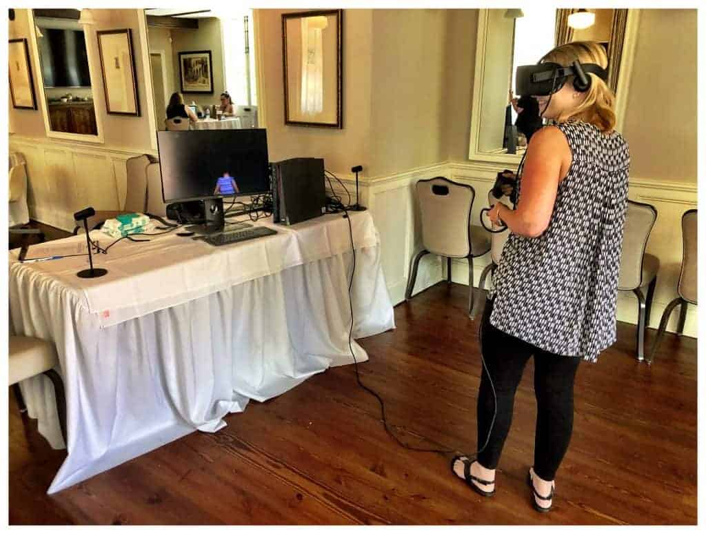 Liz Williams trying out a VR Experience at The Overlook Film Festival (2019).