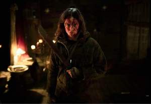 Samara Weaving with machete in Azrael