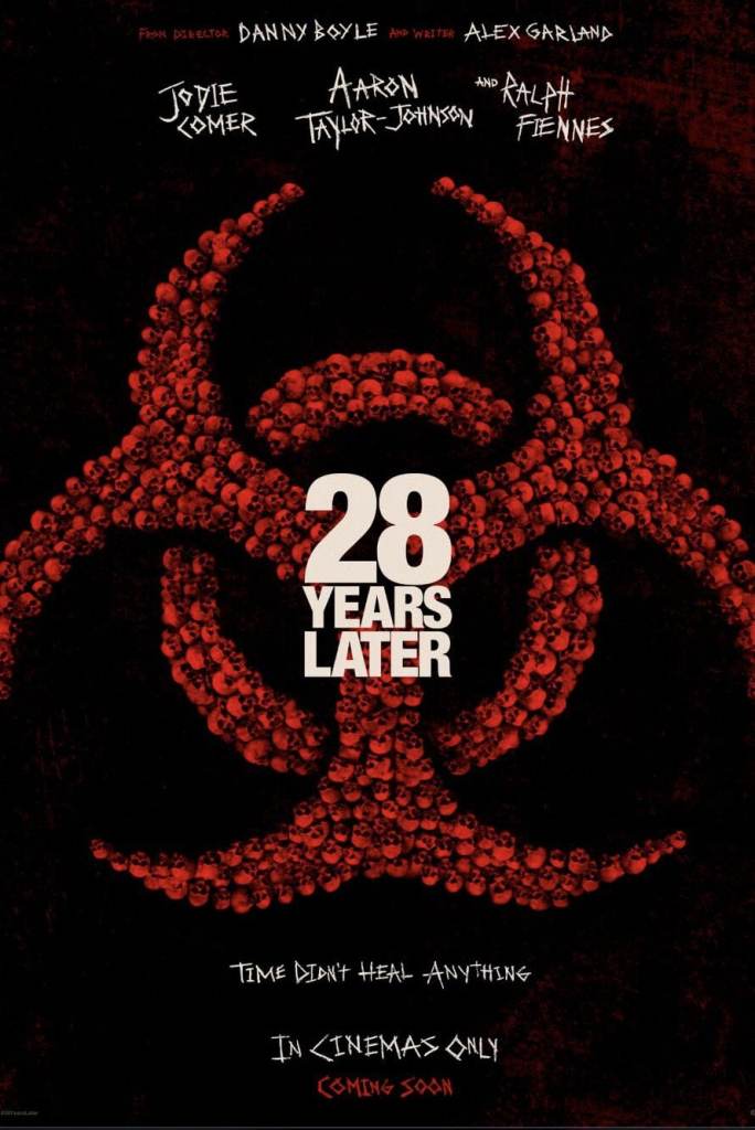 1. Skull-shaped biohazard symbol made of skulls for horror movie poster.