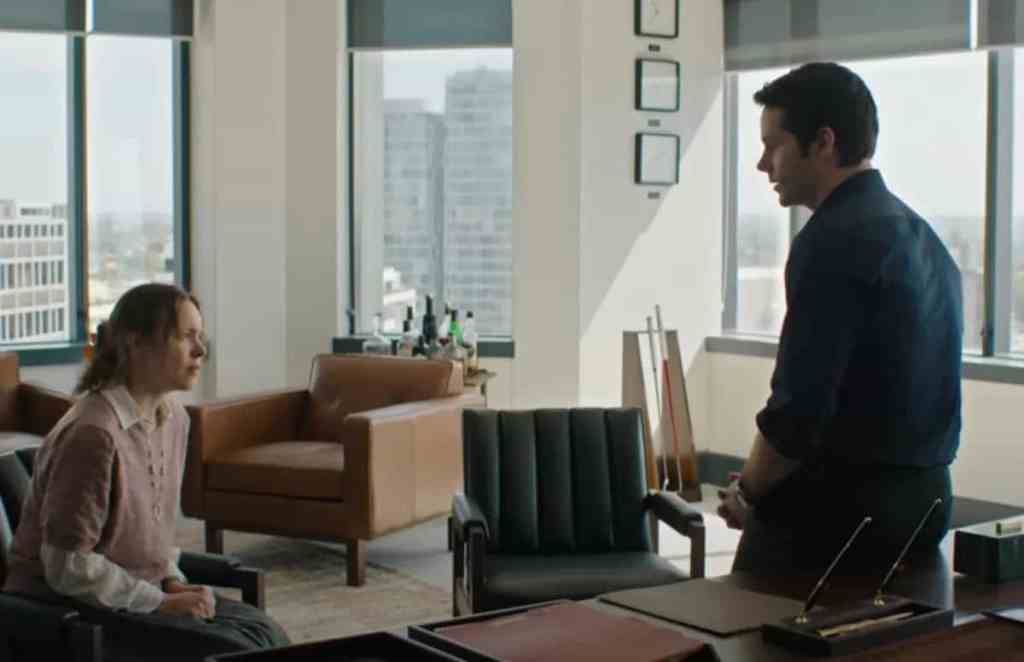 An intense office confrontation between a woman and a man in a modern workspace.