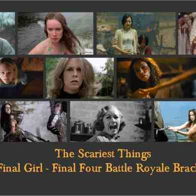 A woman with a white cap in a forest setting, looking worried.