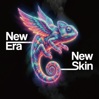 Breathtaking neon chameleon with vibrant wings, symbolizing new era and skin innovation.