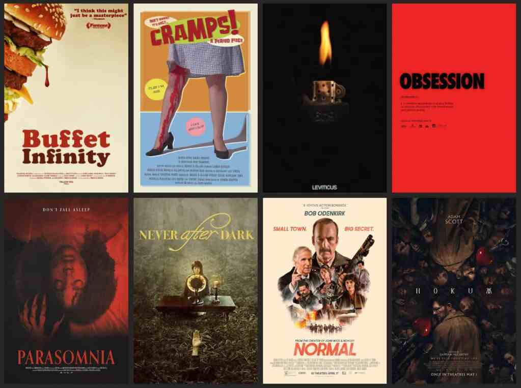 Buffet Infinity movie poster with a burger and fries, vintage comic style, humorous and surreal imag.