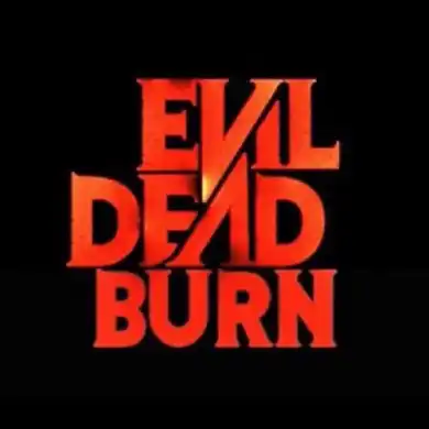 Evil Dead Burn movie poster with fiery red text on black background.