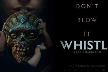 Don't Blow It Whistle movie poster with a creepy skull mask and dark background.