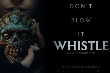 Don't Blow It Whistle movie poster with a creepy skull mask and dark background.