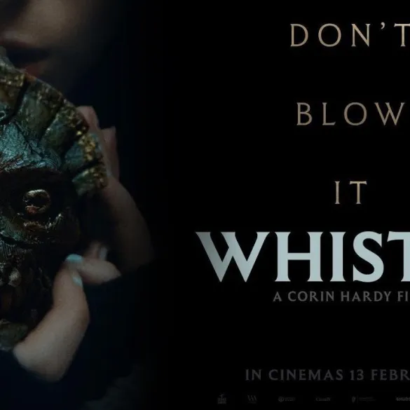Don't Blow It Whistle movie poster with a creepy skull mask and dark background.