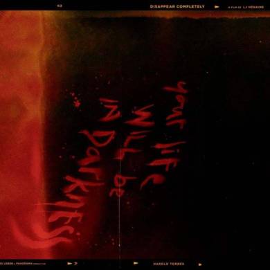 Disappears completely poster with red text on dark background.