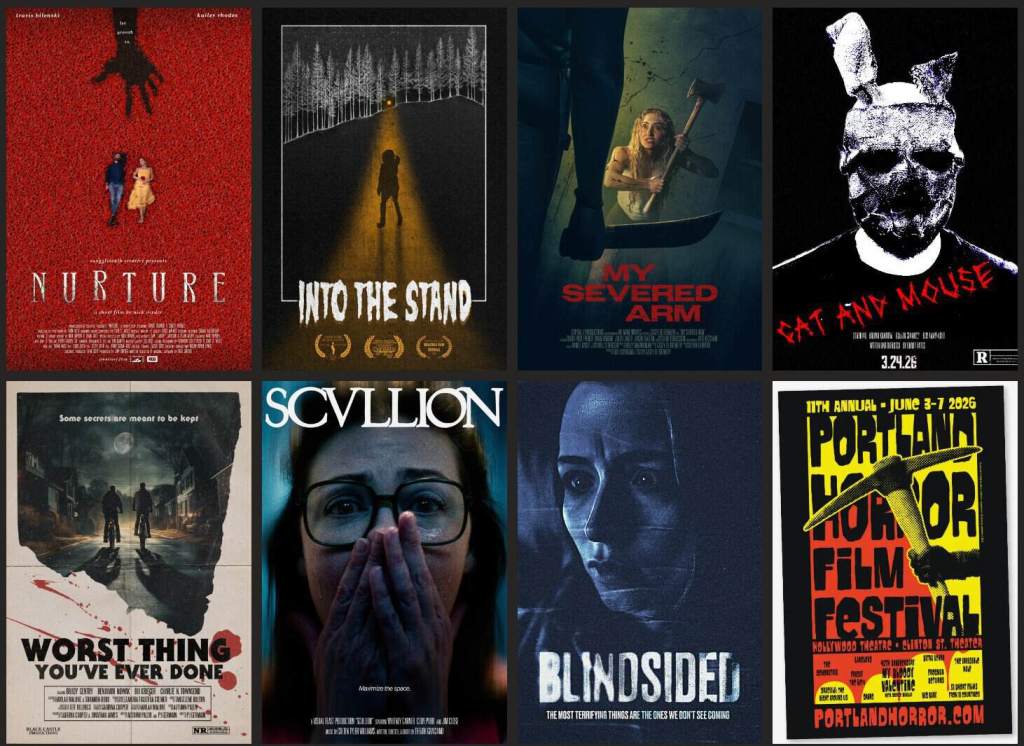 Collection of horror film posters from The PHFF Horror Short Film Director Roundtable.