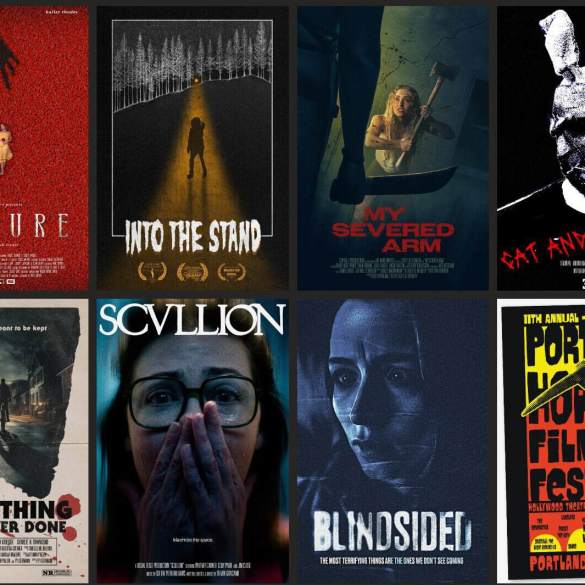 Collection of horror film posters from The PHFF Horror Short Film Director Roundtable.