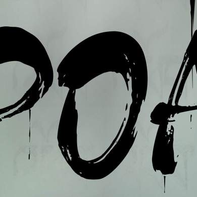 Eerie black graffiti spelling "POA" on a gray wall with dripping paint.