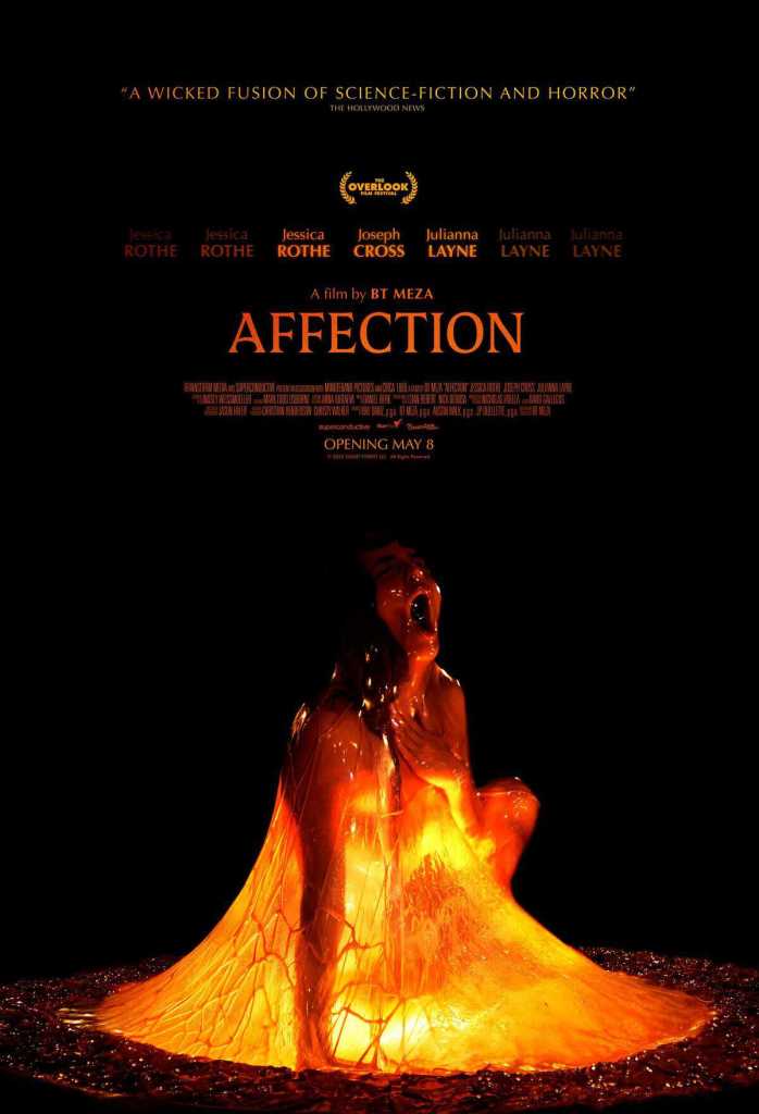 The horror movie 'Affection' poster with a fiery, melting face emerging from lava.
