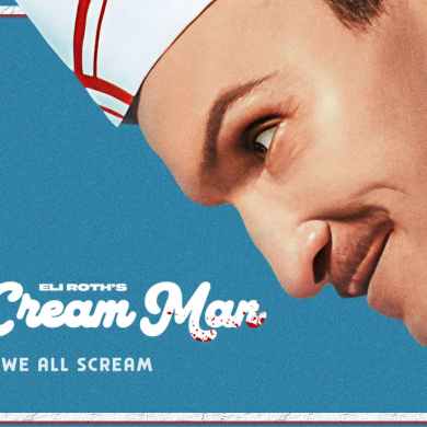 Close-up of a smiling ice cream man in uniform with a retro style.