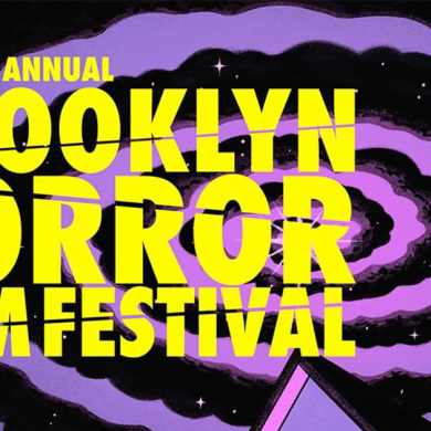 Eleventh annual Brooklyn Horror Film Festival poster with swirling purple and black background.