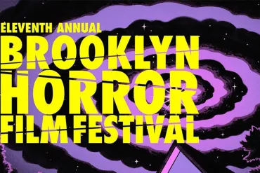 Eleventh annual Brooklyn Horror Film Festival poster with swirling purple and black background.