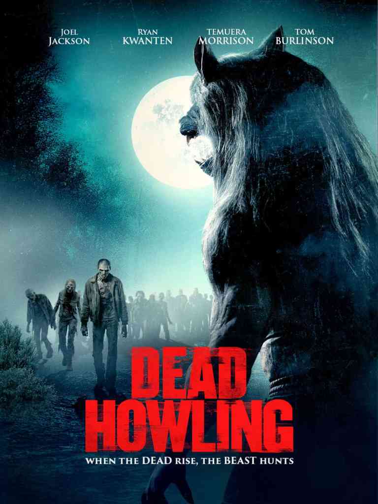 Dead Howling movie poster with a lion and zombie figures under a full moon.