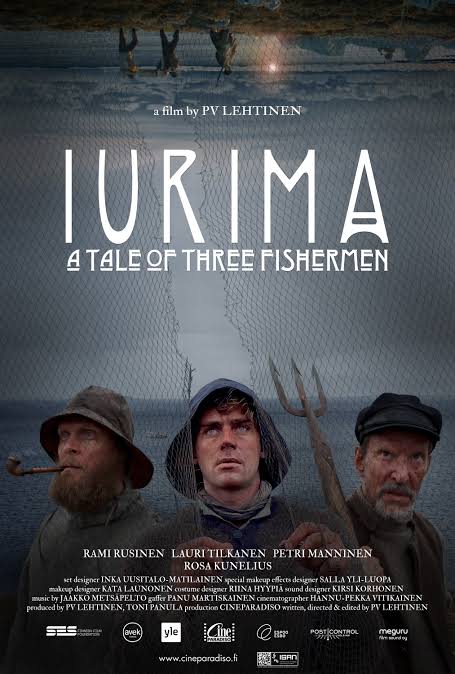 Poster for 'Iurima: A Tale of Three Fishermen' with three men in front of a lake.