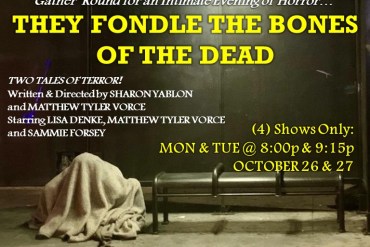 Theatre poster for 'They Fondle the Bones of the Dead' horror play at ZJU Theatre Group.