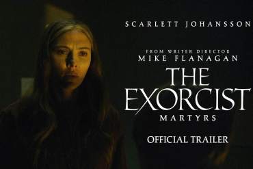 Scarlett Johansson in The Exorcist: Martyrs official trailer poster, horror movie promotion.