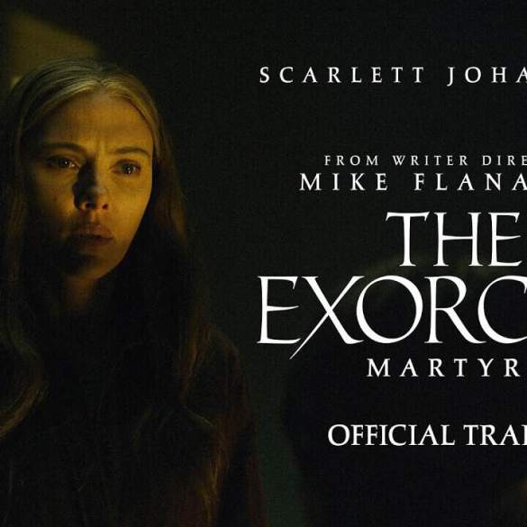 Scarlett Johansson in The Exorcist: Martyrs official trailer poster, horror movie promotion.
